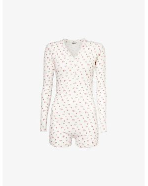 Lounge Underwear Floral-pattern V-neck Stretch-cotton Romper - White