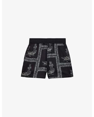 AllSaints Lettie Elasticated-Waist Graphic-Print Woven Shorts - Black