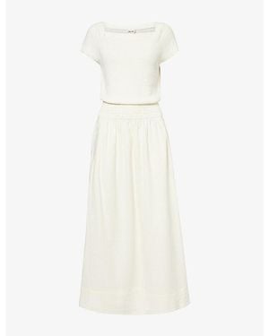 ME+EM Fit And Flare Mixed Media Cotton-Blend Maxi Dress - White