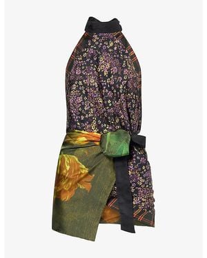 Dries Van Noten Paneled Halter Wrap Silk Top - Multicolor