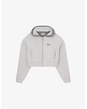 Sandro Contrast-Hood Regular-Fit Cropped Sweatshirt - White
