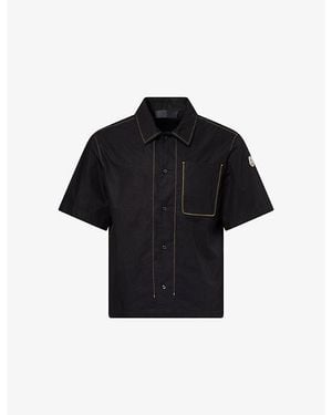 Moncler Contrast-Stitch Short-Sleeve Cotton Shirt - Black