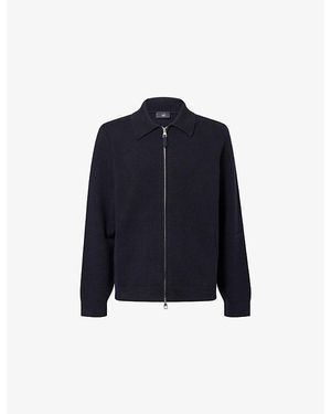 dunhill Pointed-Collar Knitted Cotton And Cashmere-Blend Jacket - Blue