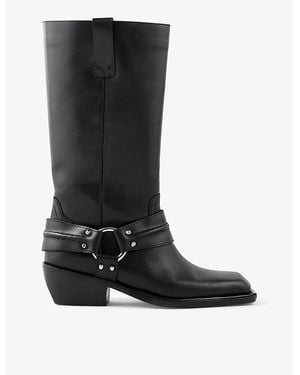 Sandro Sixten Buckle-Embellished Leather Knee-High Boots - Black
