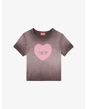 DIESEL T-Ele Heart-Print Stretch-Cotton T-Shirt - Purple
