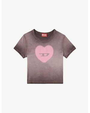 DIESEL T-Ele Heart-Print Stretch-Cotton T-Shirt - Purple