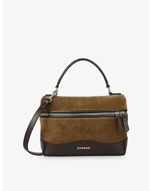 Sandro Logo-Embossed Suede Vanity Bag - Brown