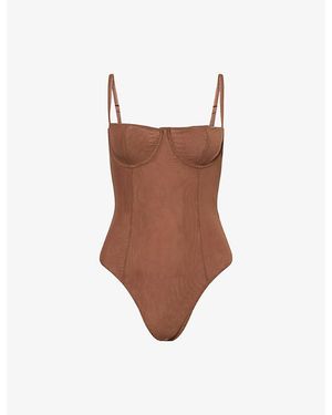 GOOD AMERICAN Mesh Bustier Bodysuit - Brown