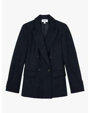Reiss Solene Double-Breasted Wool-Blend Blazer - Blue