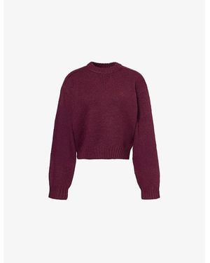 The Couture Club Emblem Embroidered Round-Neck Knitted Jumper - Purple