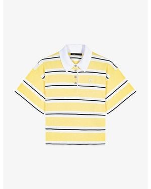 Maje Striped Cropped Knitted Polo Shirt - Metallic