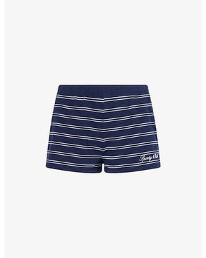 Sporty & Rich Signature-Logo Striped Cotton Shorts - Blue