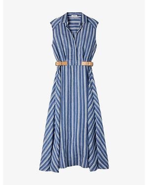 Sandro Striped Leather-Tab Woven Maxi Dress - Blue