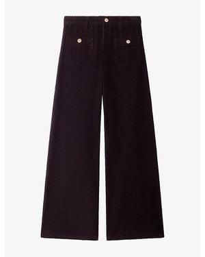Sandro Straight-Leg High-Rise Velvet Pants - Blue