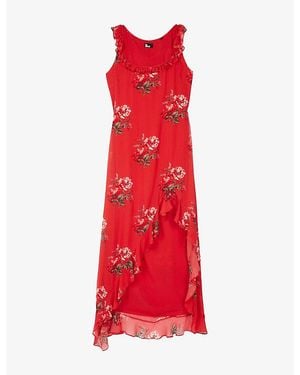 The Kooples Ruffle Floral-Print Woven Maxi Dress - Red