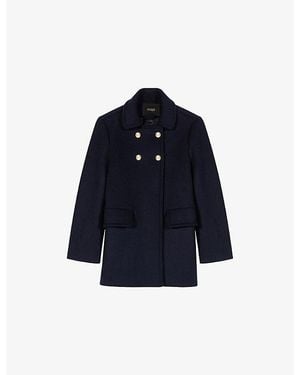 Maje Collared Double-Breasted Wool-Blend Coat - Blue