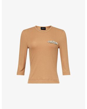 Simone Rocha Jewel-Embellished Stretch-Rib Jersey Top - Natural