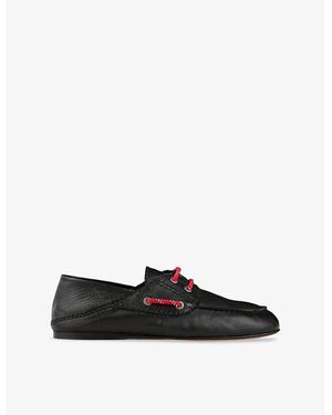 Sandro Contrast-Lace Foldable-Heel Leather Boat Shoes - Black
