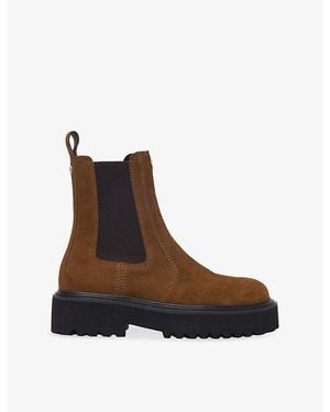 Maje Brand-Plaque Suede Chelsea Boots - Brown