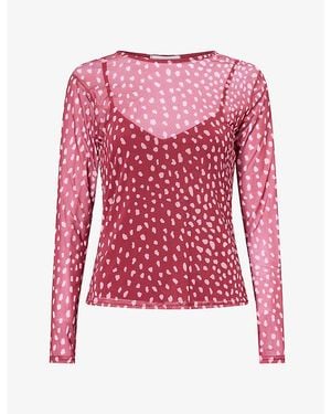 Never Fully Dressed Deer-Print Sheer Mesh Top - Red