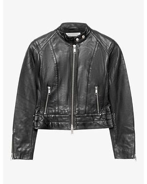 AllSaints Comet Cropped Leather Biker Jacket - Black