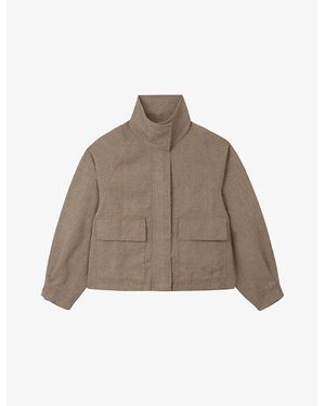 The White Company Funnel-Neck Side-Pocket Linen Jacket - Brown