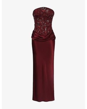 House Of Cb Samina Embellished Strapless Woven Maxi Dress Xs (A-C Cup) - Red