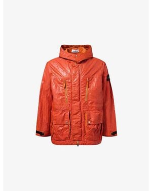 Stone Island Slick Nylon Tela-Tc Hooded Jacket - Red