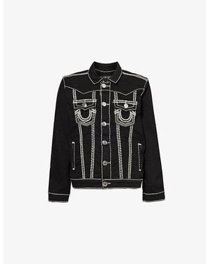 True Religion Jimmy Contrast-Stitch Denim Jacket - Black