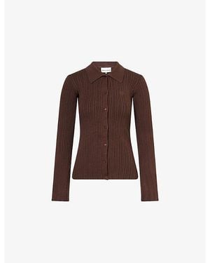 The Couture Club Long-Sleeve Ribbed Knit Top - Brown