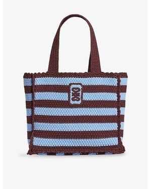 Sandro Striped Branded Crochet Tote Bag - Blue