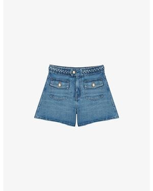 Maje Braided-Waist Side-Pocket Denim Shorts - Blue