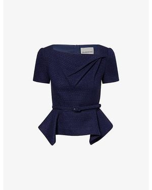 Roland Mouret Asymmetric-Hem Belted Boucle Top - Blue