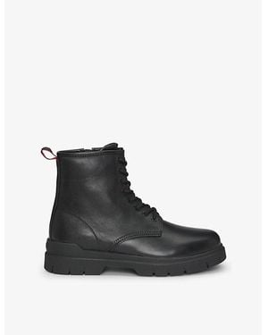 HUGO Embossed-Logo Leather Ankle Boots - Black