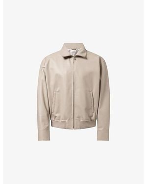 FRAME Collared Zip-Up Leather Bomber Jacket - Natural