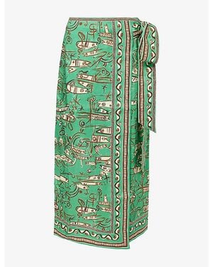 ALÉMAIS Fish Sticks Linen Sarong Skirt - Green