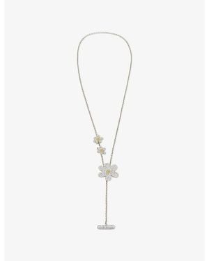 Marni Rhinestone Daisy Long Brass Necklace - White