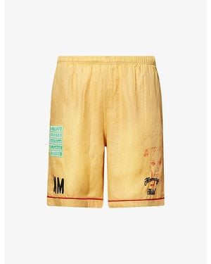 Paly Hollywood Paly Montauk Embroidered Linen Shorts - Yellow