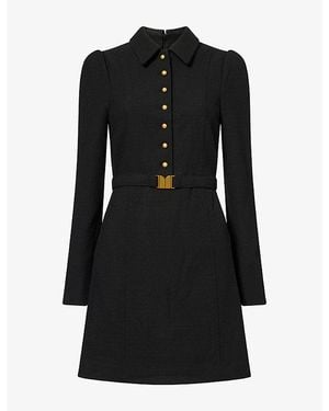ME+EM Belted Textured Woven Mini Dress - Black