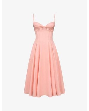 House Of Cb Dahlia Sweetheart-Neck Stretch-Cotton Midi Sundress Xs (A-C Cup) - Pink