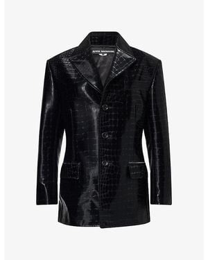 Junya Watanabe Embossed Notch-Lapel Faux-Leather Blazer - Black