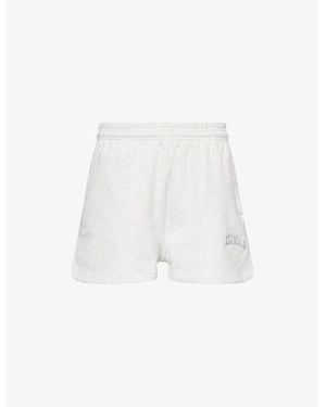 ADANOLA Logo-Embroidery Varsity Cotton-Jersey Sweat Shorts - White