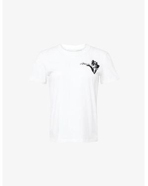 3.1 Phillip Lim Tulip Embroidery Cropped Short-Sleeve Cotton-Jersey T-Shirt - White