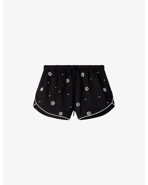 Sandro Elasticated-Waist Beaded Woven Shorts - Black