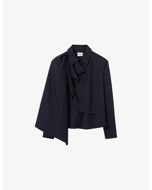 Claudie Pierlot Shawl-Panel Long-Sleeved Wool-Blend Jacket - Blue