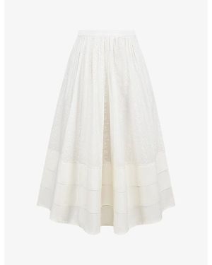 House Of Cb Augustine Embroidered Cotton Midi Skirt - White