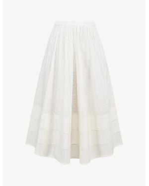 House Of Cb Augustine Embroidered Cotton Midi Skirt - White