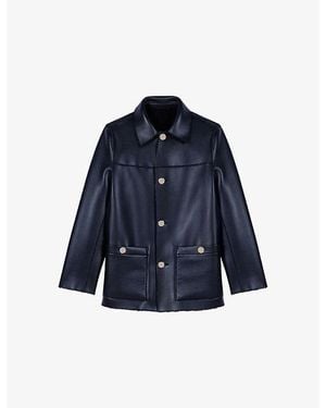 Maje Reversible Faux-Leather And Bouclé Jacket - Blue
