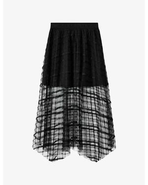 AllSaints Celia Lace-Trim Mesh Midi Skirt - Black