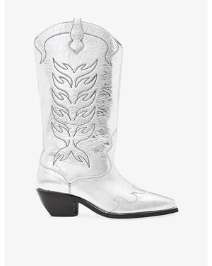 AllSaints Dolly Metallic-Leather Heeled Knee-High Boots - White